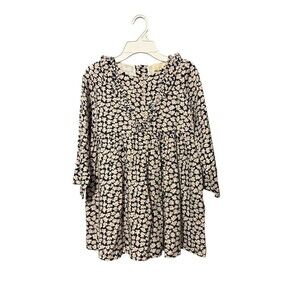Vignette Girls Floral Dress Size 7 Years Navy V Ruffle Long Sleeve